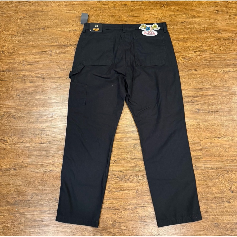 Von Dutch Black Logo Eye Patch Workwear Double Knee Carpenter Pants Men's 38x32 - Picture 2 of 10